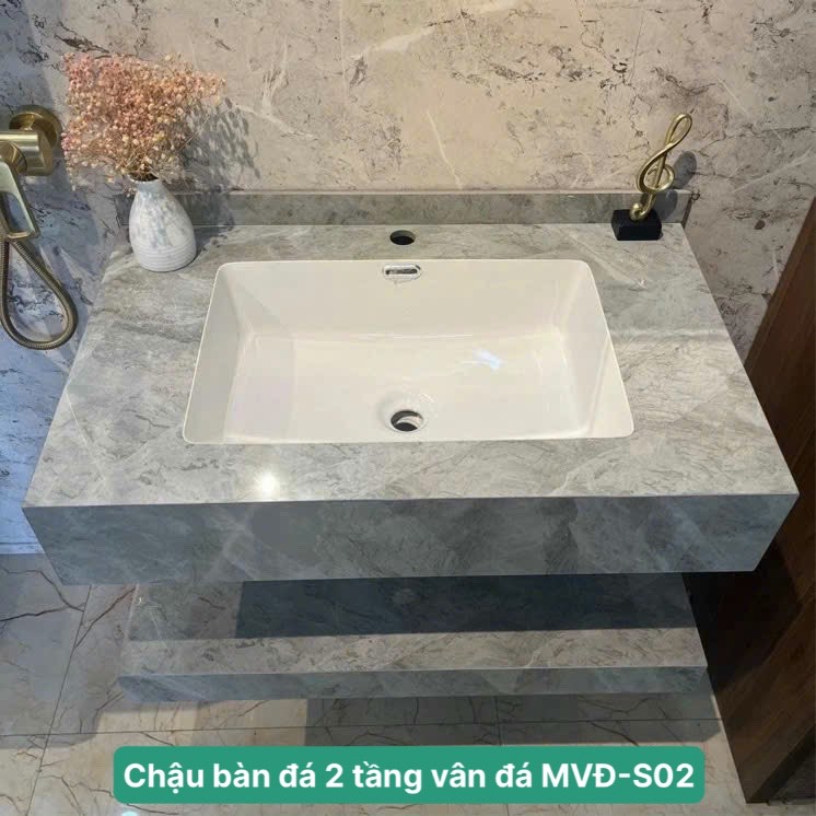 MVĐ-S02 Chậu bàn đá 2 tầng màu vân đá